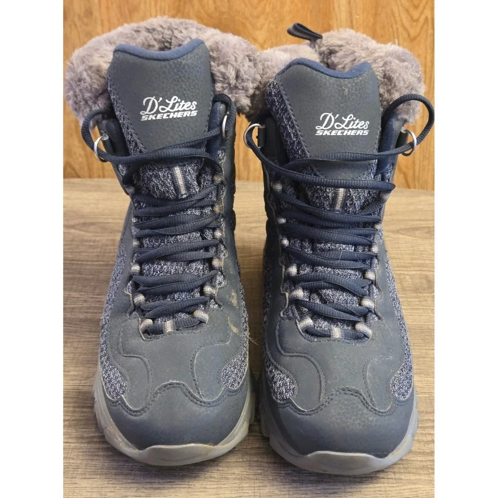 Skechers D'Lites Waterproof Winter Boots Womens Size 10 Navy Black Snow‎ Outdoor